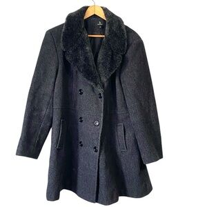 Vintage Braemer wool blend charcoal grey double-breasted coat XL